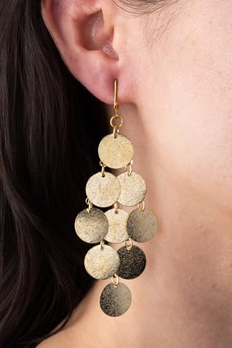 Gold Tone Non Pierced Clip On Dangling Earrings - style: Glitter Round Dangle