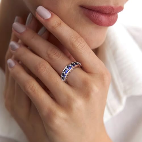 Amethyst Emerald Ruby Sapphire Wedding Band Anniversary Women Rings | 925 Sterling Silve|Hypoallergenic|Standard Size|Ruby|Sapphire|Emerald|Wedding Anniversary Jewelry|Genstone Ring|Holiday Gifts - color: Sapphire