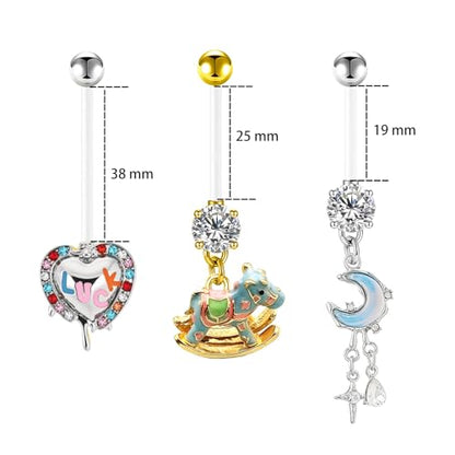 14G Flexible Clear Acrylic Pregnancy Belly Button Ring Flower,letter Dangle Pregnancy Maternity Belly Rings - color: blue moon