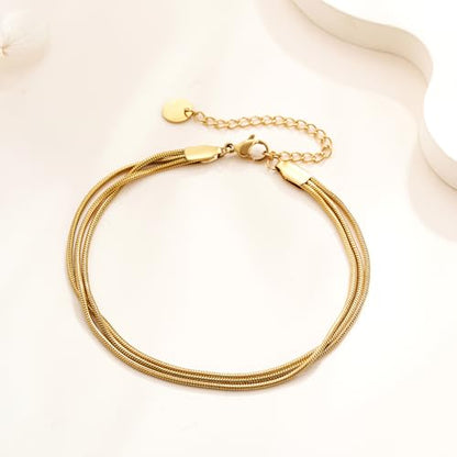 SLOONG 14K Gold Plated Pearl Bracelets for Women Trendy | Dainty Stackable Layered Chain Bridesmaid Bracelets, Waterproof Wedding Jewelry for Women Adjustable 6"+2" - color: Style6(Snake Chain)