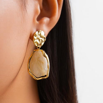 Irregular Crystal Dangle Earrings for Women Gold Textured Gemstone Earrings Geometric Acrylic Stud Earring Jewelry Gift - color: White