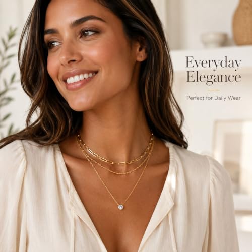 Gold Neklace Stack Dainty Gold Herringbone Necklace for Women Layered Paperclip Chain Necklaces Rhinestone Drop Simple Jewelry Gifts for Women - color: A5:3pcs-gold rh