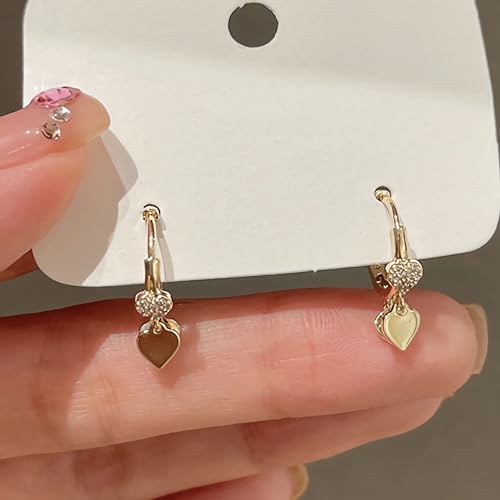 LOVECOM 925 Sterling Silver Heart Dangle Earrings for Women 14K Gold Plated Dainty CZ Love Hearts Charm Huggie Hoop Earrings to Daughter Birthday Wedding Graduation Gifts Jewelry Gifts - color: Glod