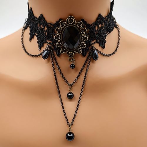 Olbye Black Choker Necklace for Women Gothic Lace Chokers Collar Statement Rhinestone Goth Costume Accessories Halloween Necklace Jewelry - color: Black B
