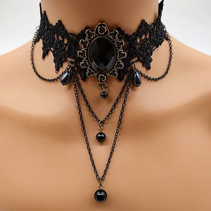 Olbye Black Choker Necklace for Women Gothic Lace Chokers Collar Statement Rhinestone Goth Costume Accessories Halloween Necklace Jewelry - color: Black B