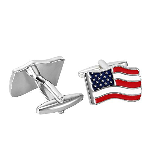Urban Jewelry Cufflinks for Men, Stainless Steel Tuxedo Shirt Accessories – Black, Silver, Gold Cuff Links for Wedding, Business, Gifts for Father, Husband, Boyfriend, Son - style: USA Flag Style