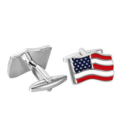 Urban Jewelry Cufflinks for Men, Stainless Steel Tuxedo Shirt Accessories – Black, Silver, Gold Cuff Links for Wedding, Business, Gifts for Father, Husband, Boyfriend, Son - style: USA Flag Style