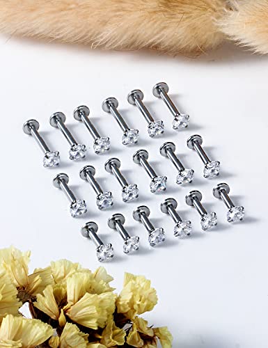 14G Lip Rings Stainless Steel Tragus Helix Conch Piercing Jewelry Snake Bite Piercing Monroe Lip Rings Labret Medusa Cartilage Lobe Earrings Studs Piercing Jewelry 6MM 8MM 10MM Silver 18PCS - color: 14G-4MM