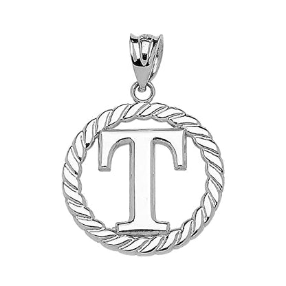 Claddagh Gold Fine 925 Sterling Silver Personalized Initial A-Z Roped Circle Charm Pendant - style: T