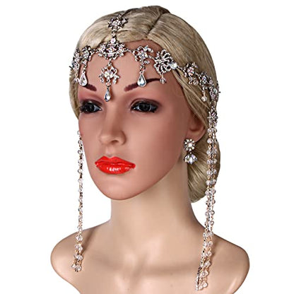 Bridal Headband and Earrings Crystal Jewelry Set Wedding Headpiece for Women Brides Tiara Rhinestone Hair Accessories - color: Silver