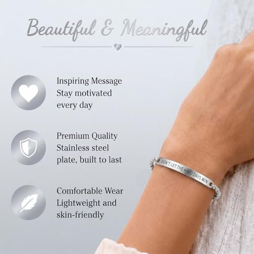 Frodete Dont Let The Hard Days Win Bracelet Inspirational Gifts for Women Adjustable Braided Tube Bracelet Gifts for Friends - color: B4：chain-silver