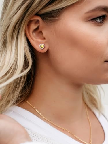 Suplight 925 Sterling Silver Birthstone Stud Earrings for Women, Round/Heart/Teardrop/Square Crystal Diamond Earrings for Women, Dainty Birthday Gifts Jewelry - color: style b-11. heart-November(Created Citrine)