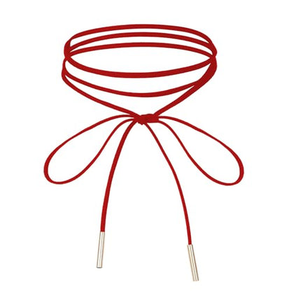 Red Choker Necklace Gothic Bow knot Choker for Women Velvet Long Wrap Rope Collar Tie Neck Chain with Gold Tube Ribbon Suede Jewelry for Party Prom