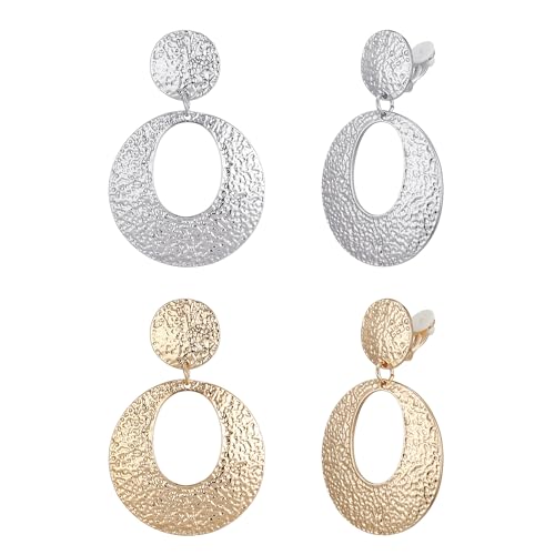 FANZE 2-3 Pairs Clip on Earrings Drop Earrings Set,Big Matte Gold Earrings Statement Earrings Jewelry Gift for Women - color: set-16