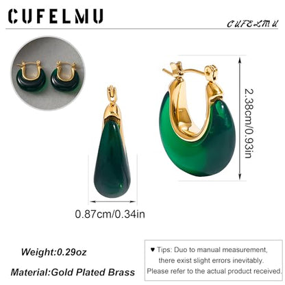 Chunky Hoop Earrings for Women, Lightweight Statement Daily Wear Gifts - color: Green