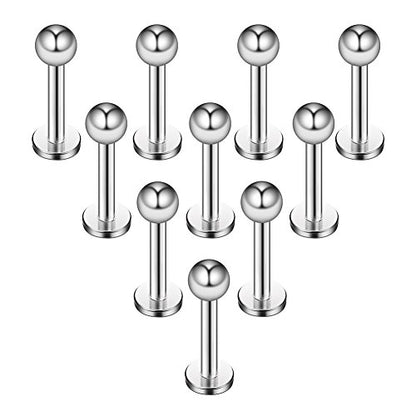 16G 316L Stainless Steel 3mm Ball Labret Monroe Lip Ring Tragus Helix Cartilage Earring Stud Barbell Bar Length 6mm 8mm 10mm 12mm Body Piercing Jewelry - color: Silver, size: 6MM