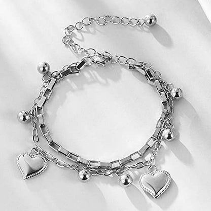 kelistom 316L Stainless Steel Love Heart Charm Bracelet for Women Romantic Gift Silver/Rose/18k Gold Plated OT Clasp Bracelets - color: 2-heart white