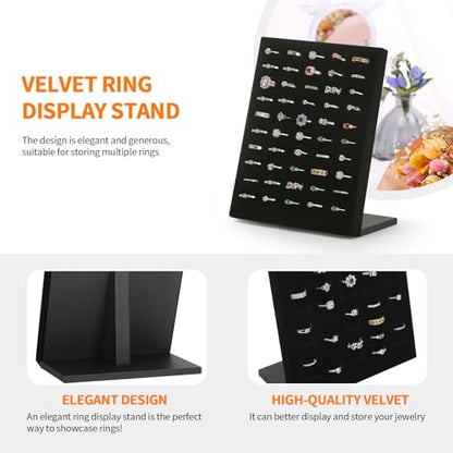 KUKUVR 2 Pcs Velvet L-Shaped Ring Earring Holder Display Stand (Black) | 50 Slots, Jewelry Organizer Case Tray, For Women & Selling Show - color: Black