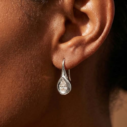 14K Gold & Silver Plated Trendy Bezel Set Cubic Zirconia Drop Earrings Minimalist Teardrop Hook Earrings for Women Diamond Crystal Charm Statement Teardrop Earrings Jewelry Gifts - color: Silver-Waterdrop zircon