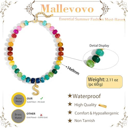 Chunky Beaded Bubble Initial Pendant Necklace Jewelry for Women | Big Large Bead Choker Letter Necklace Summer Beach Beachy Womens Statement Charm Gifts - color: Colorful S