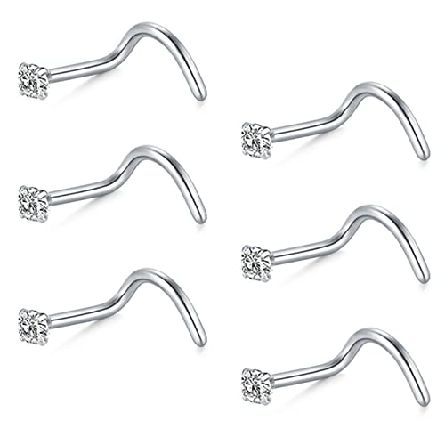 Briana Williams 20G Nose Screw Studs - Surgical Steel Nose Rings, 1.5mm, 2mm, 2.5mm CZ Inlaid Opal Nostril Piercing Jewelry - color: A -silver, 1.5mm clear CZ