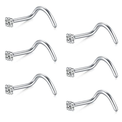 Briana Williams 20G Nose Screw Studs - Surgical Steel Nose Rings, 1.5mm, 2mm, 2.5mm CZ Inlaid Opal Nostril Piercing Jewelry - color: A -silver, 1.5mm clear CZ