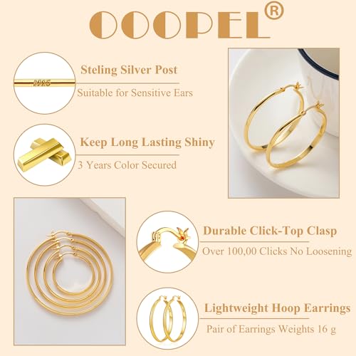 3mm Wide Large Hoop Earrings for Women Hypoallergenic 925 Sterling Silver Post Gold Earrings Lightweight Silver Hoop Earrings Oversize Big Gold Hoops 30/40/50/60MM - color: Gold, size: 80mm