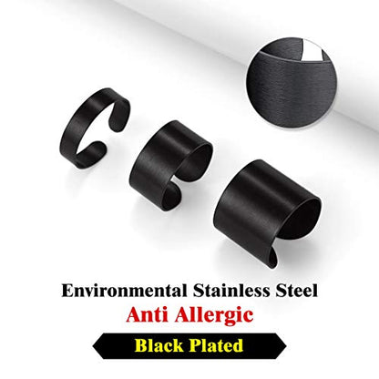 Stainless Steel Open Band Ring for Men Women 18K Gold/Black Plated Brush/Smooth Surface Rings Set Minimalist Jewelry(with Gift Box) - color: 03-Black 17mm Brush Surface