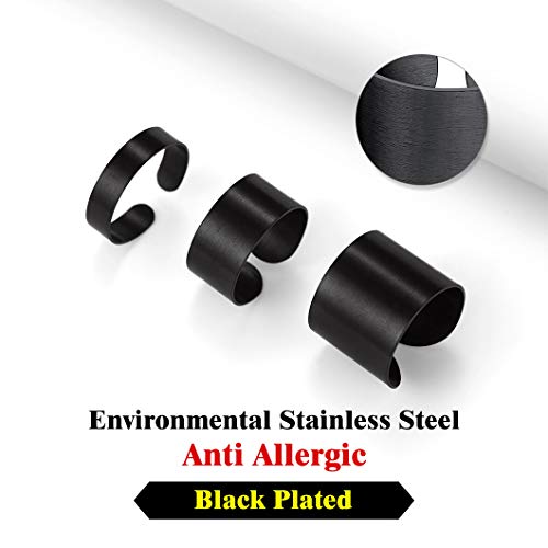 Stainless Steel Open Band Ring for Men Women 18K Gold/Black Plated Brush/Smooth Surface Rings Set Minimalist Jewelry(with Gift Box) - color: 02-Black 10mm Brush Surface
