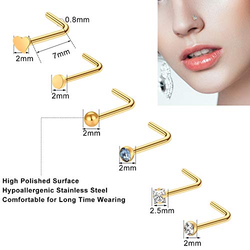 ONESING 9-40 Pcs Nose Rings - Hoops, Studs & L Shape - Hypoallergenic Stainless Steel Nose Piercings for Women & Men - color: gold