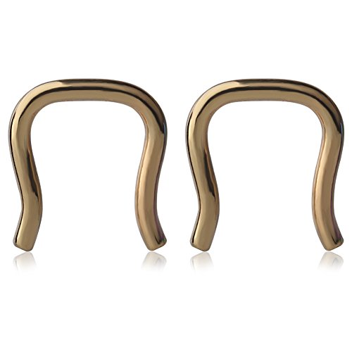 Ruifan 316L Surgical Steel U-Shaped & Staple Nose Septum Hanger Retainer Nose Ring 16g,14g,12g - color: Gold(14G)