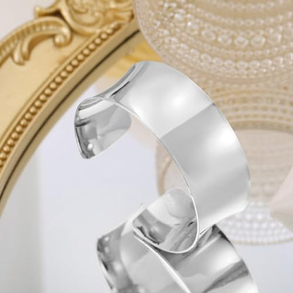 BOMAIL 2PCS Cuff Bangle Bracelets for Women | 14k Gold Sliver Plated,Adjustable,Wide Bangles,Wrist Wrap Cuff,Gold Bracelets Jewelry Gift - color: Sliver-2