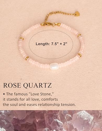 Gemstone Beaded Bracelets with Freshwater Pearl | Crystal Beaded Bracelet Boho Natural Stone Trendy Jewelry Gifts - color: Pink