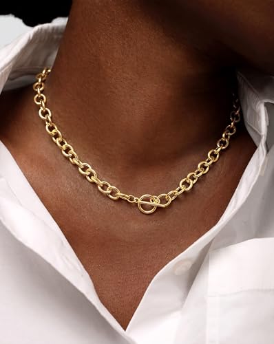 CHESKY 14K Gold Plated Chunky Necklace for Women, Trendy Toggle Clasp | Statement Pendant Necklace, Layered Paperclip Chain, Toggle Clasp Design, Thick Gold Chain, Non Tarnish Everyday Jewelry - color: gold, style: paperclip