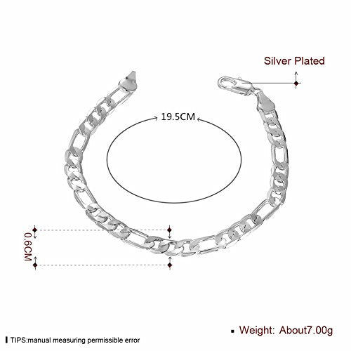 Sterling Silver 6mm Solid Figaro-Link Chain Bracelet 8", Simple and Classic.For Men or Women