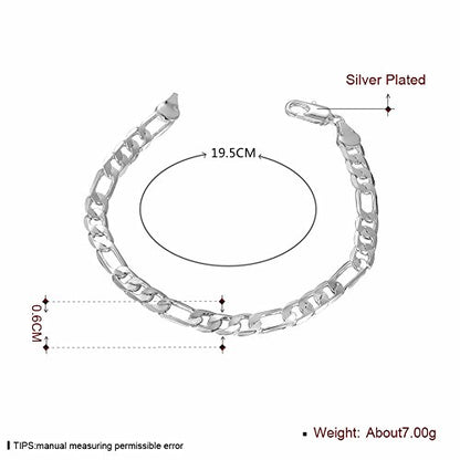 Sterling Silver 6mm Solid Figaro-Link Chain Bracelet 8", Simple and Classic.For Men or Women