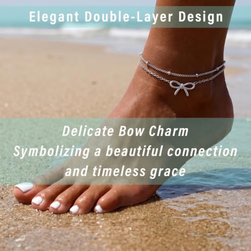 Quietsun Trendy 2 Layers Anklet Bracelets for Women-Waterproof-Adjustable-for General/Big Anklets-Gold/Silver - color: Silver-Plus
