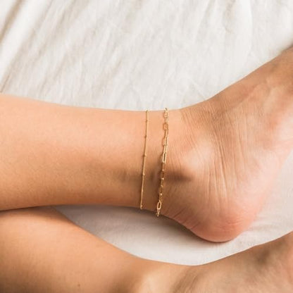 Starain 12Pcs Summer Beach Anklets for Women Waterproof Gold Silver Chain Ankle Bracelets Cute Women's Foot Anklet Set 7.9-10.5 inch Adjustable - color: 12Pcs Gold Anklets
