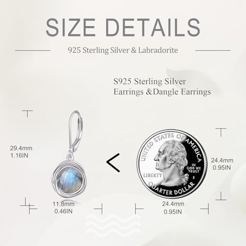 FreshWater Pearl Dangle Earrings 925 Sterling Silver Lapis lazuli Turquoise Larimar Opal Black Pearl Leverback Earrings for Women Birthday Hypoallergenic - style: Labradorite earrings