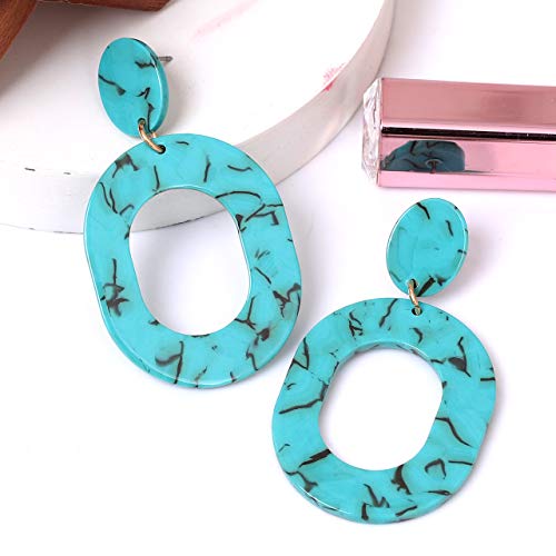 Acrylic Earrings For Women Statement Geometric Earrings Resin Acetate Drop Dangle Earrings Mottled Hoop Earrings Fashion Jewelry - color: turquoise