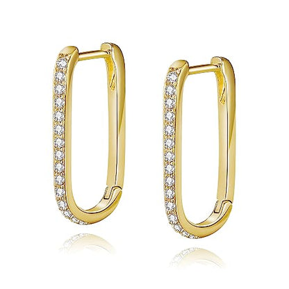 Me&Hz Gold Huggie Earrings Small Huggie Hoop Earrings for Women 14K Gold Plated Hypoallergenic Cubic Zirconia Huggies Mini Silver Hoop Earring for Women - color: Paperclip Hoop - CZ, Gold