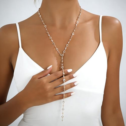 Necklace for Women, Dainty Long 14K Gold Y-Shaped Necklace Jewelry Trendy Beaded Layered Chain Drop Necklaces Jewelry Women Gifts - style: Clavicle Chain