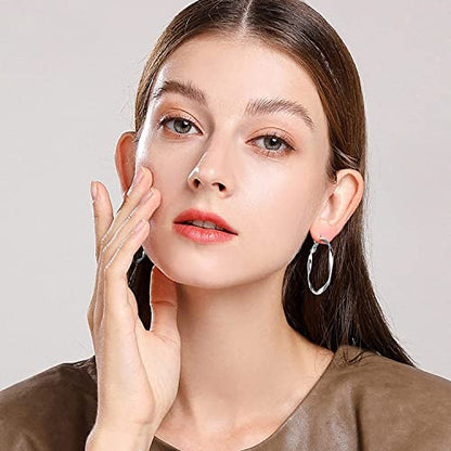 24K Gold Hoop Earrings for Women Trendy Real Gold Plated Twisted Thin Huggie Hoops, Dainty Cute Big Gold Filled Dangle Hoop Earrings Nickel Free Womens Earrings for Sensitive Ears Hypoallergenic - style: White Gold 40mm
