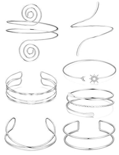 FEYIR 7 Pcs Arm Cuff Jewelry for Women Upper Arm Cuff Bangle Band Armlet Adjustable Arm Cuff Bracelet - color: S
