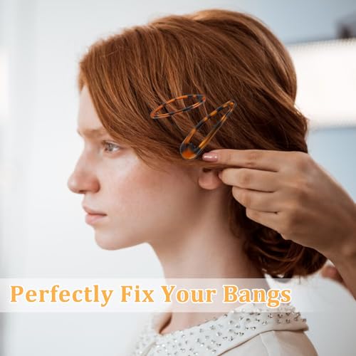 16 Pcs Snap Hair Clips, 4 Size Classic Tortoise Metal Hair Clips No Slip Oval Snap Hairs Clip for Women Girls Various Fine and Thick Hairs DIY Hairstyling Accessories