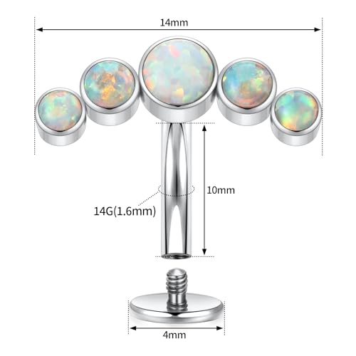 G23 Titanium Belly Jewelry 14G Flat Bottom Floating Belly Button Rings Curved Belly Barbell Navel Ring Belly Piercing 8/10/12/14mm Navel Rings Belly Piercings Jewelry for Women - color: Style5:Silver,5 Round White Opal