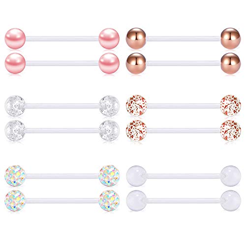 FECTAS Plastic Nipple Rings Tongue Piercing Retainer Barbell 14g for Women Surgery 12/14/16/18mm - style: A-12pcs-18MM