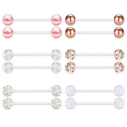FECTAS Plastic Nipple Rings Tongue Piercing Retainer Barbell 14g for Women Surgery 12/14/16/18mm - style: A-12pcs-18MM