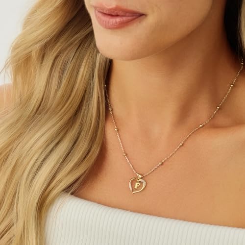 Cicy Bell Womens Heart Initial Necklace 18k Gold Plated | Personalized Letter Pendant, 17.7'' with 2'' Extender - color: Style 2-F-Gold
