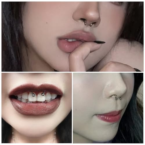 Vsnnsns 14G 16G 18G Septum Rings Piercing Jewelry 316L Stainless Surgical Steel Horseshoe Septum Nose Rings Snake Bite Lip Ring Daith Rook Earrings Smiley Piercing Jewelry for Women Men 8MM 10MM 12MM - color: 14G-8MM Mix Color